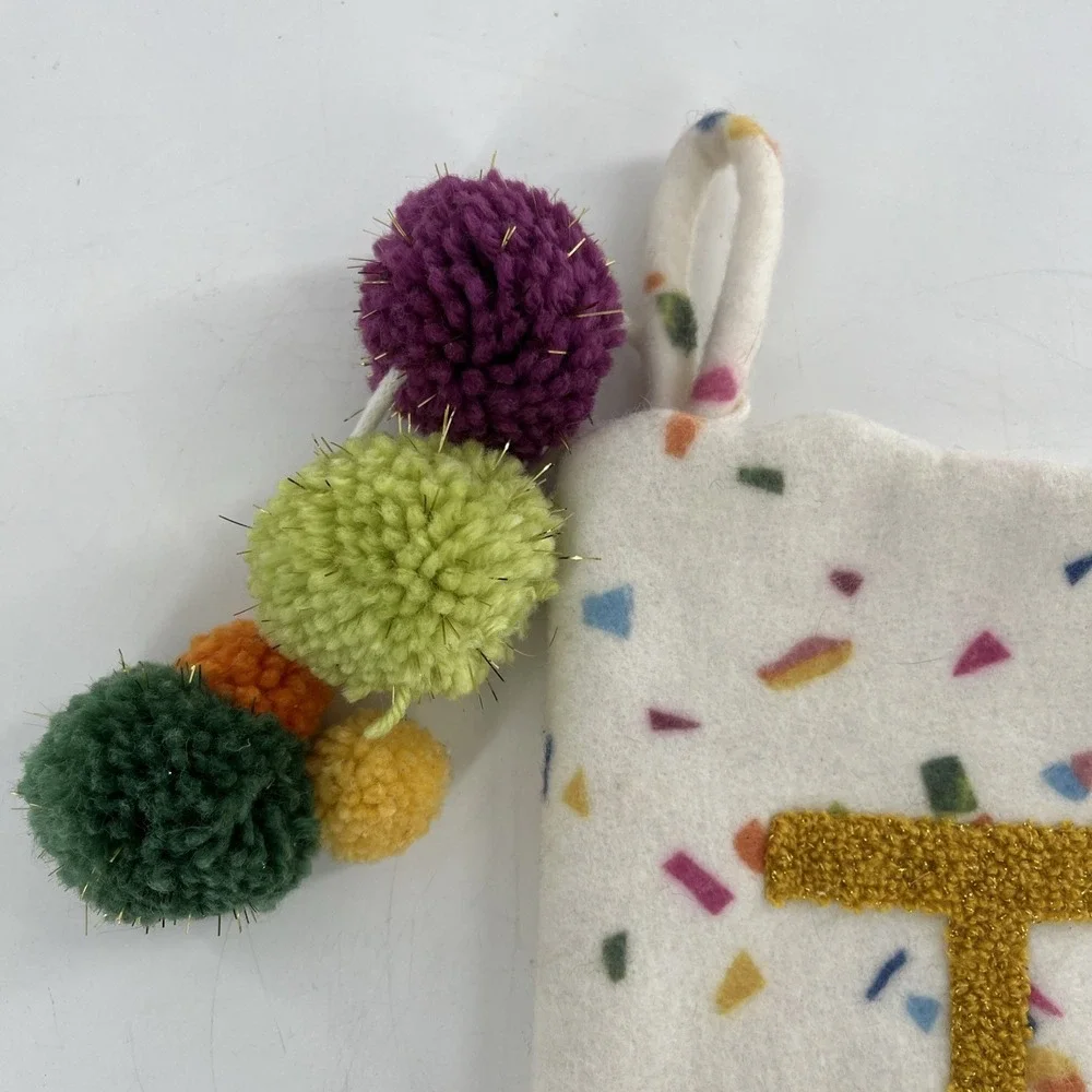Opalhouse Target Christmas‎ Stocking Monogram Initial Letter T Confetti Poms 20